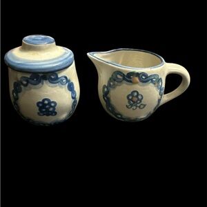 M. A.Hadley Pottery Bluette pattern sugar & creamer set 2.5-3”